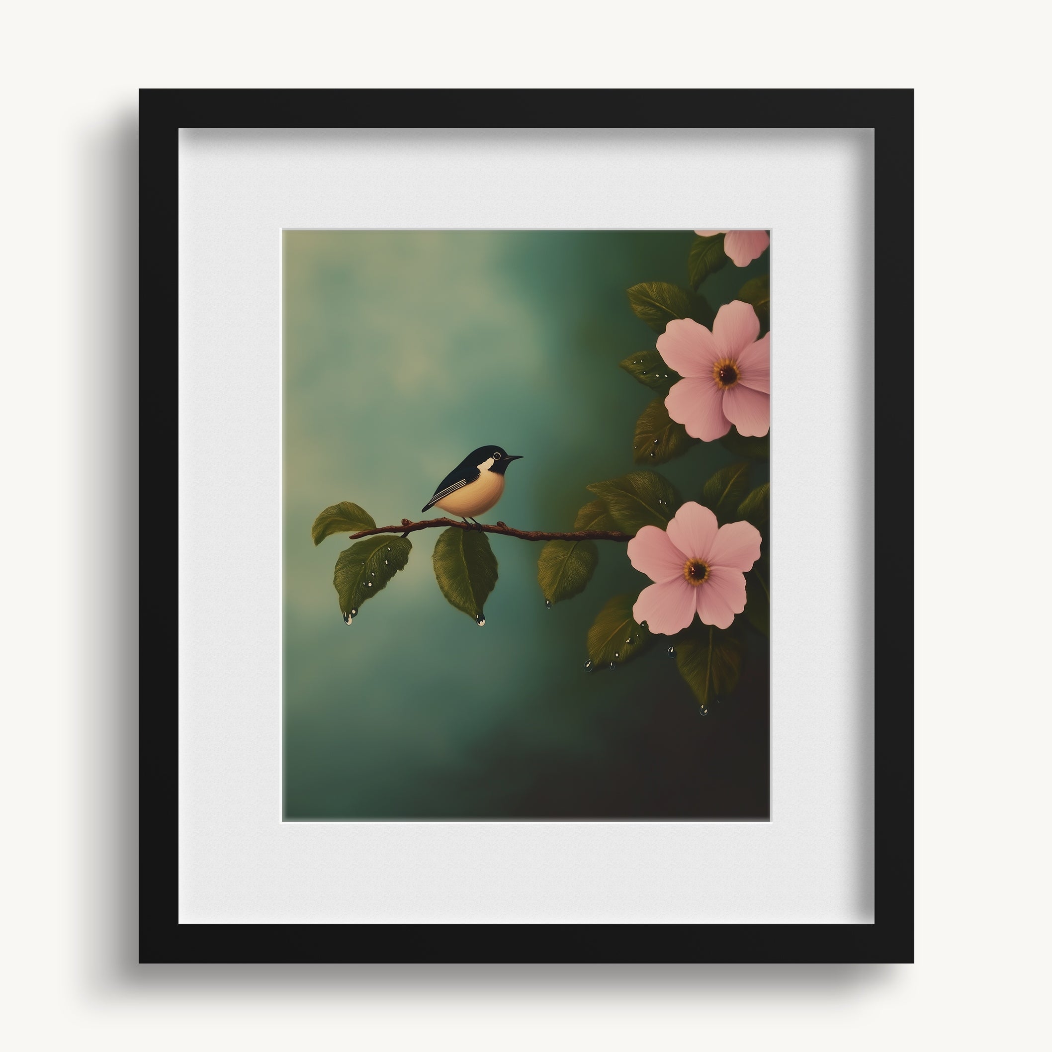 Bird on Branch with Flowers WALL ART