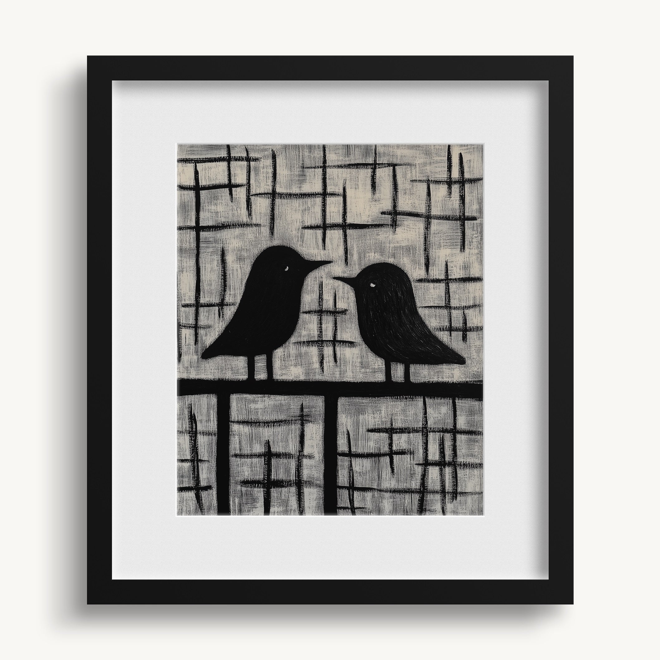 Bird Pair on Grid WALL ART