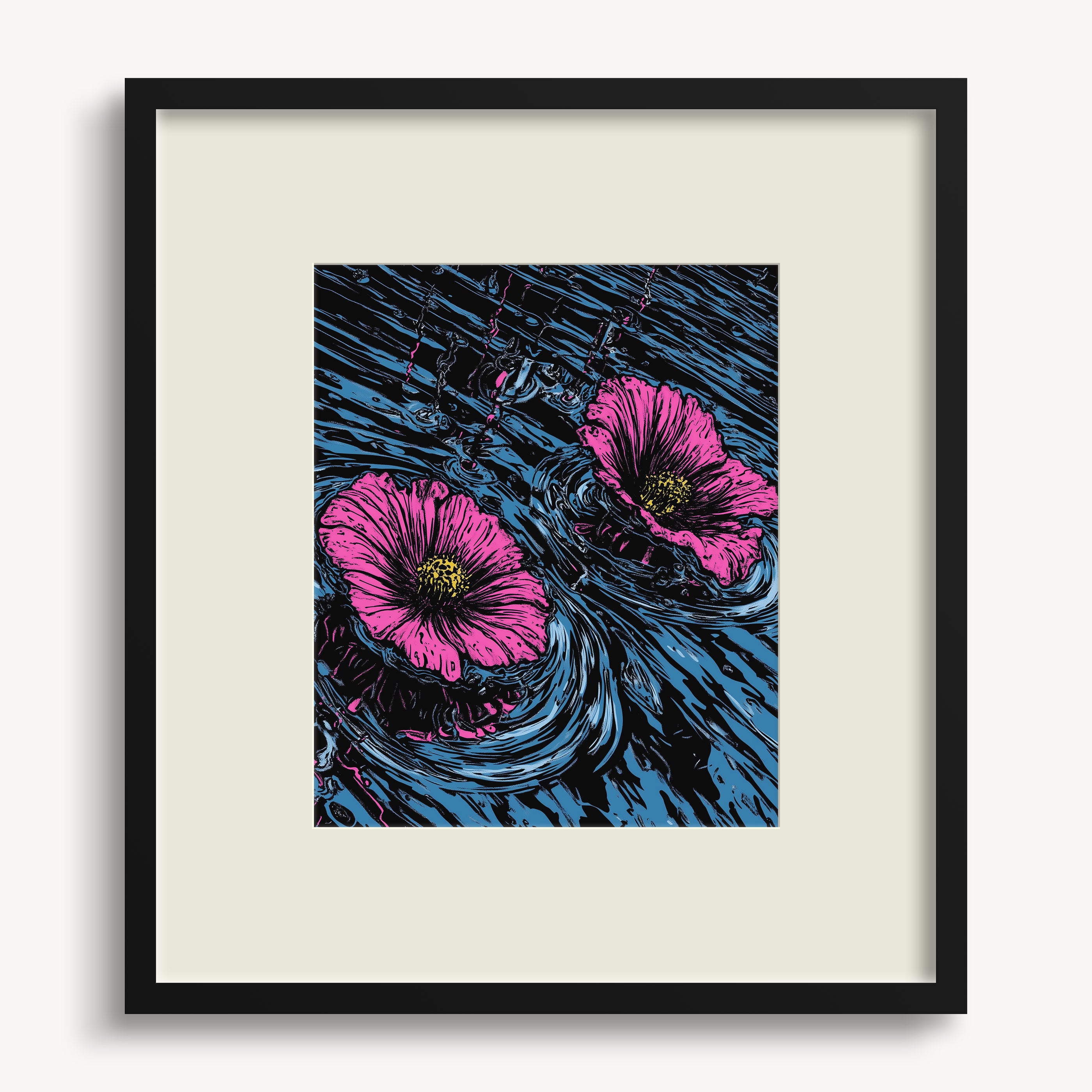 Pink Flowers on Blue Water WALL ART