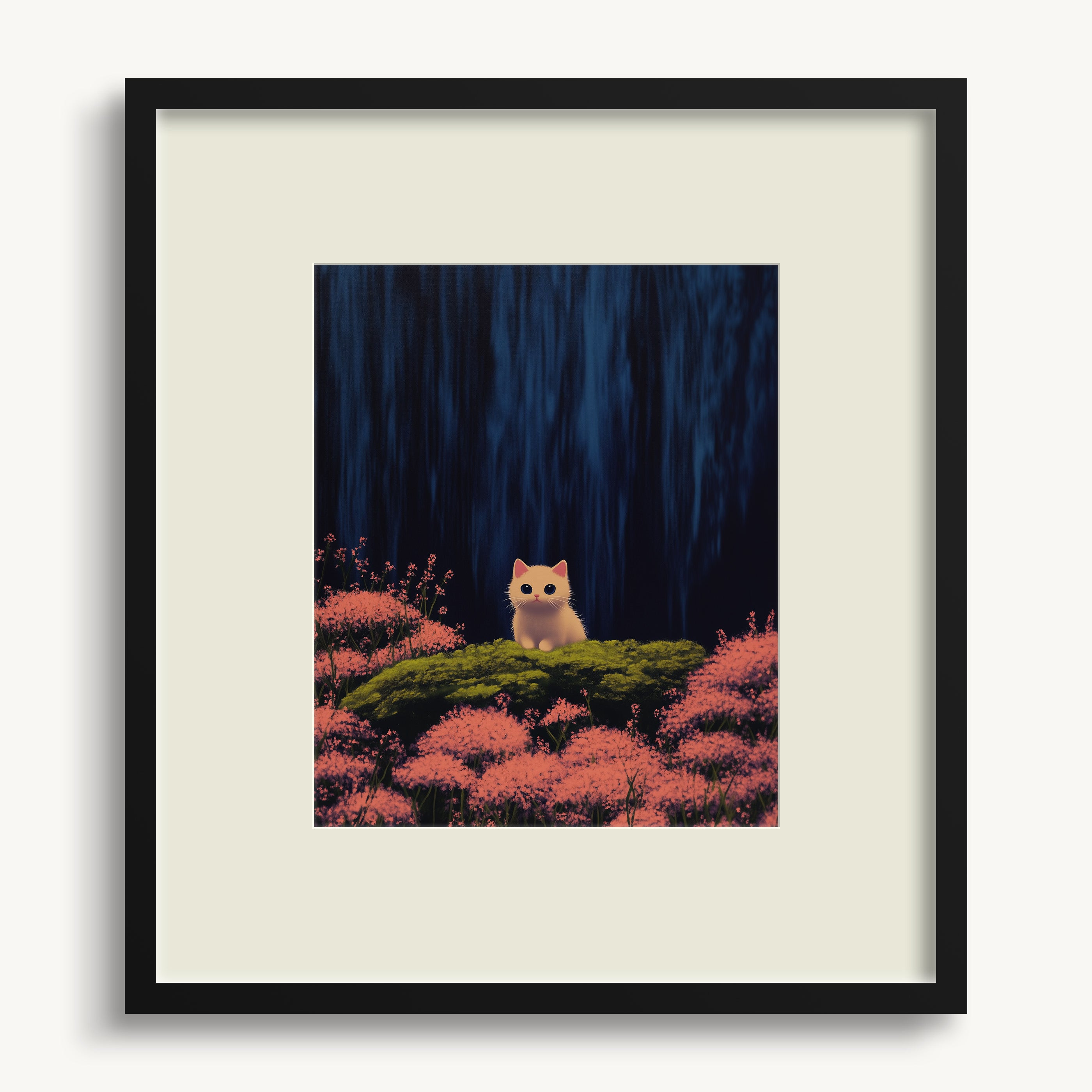 Cat in Pink Bushes WALL ART