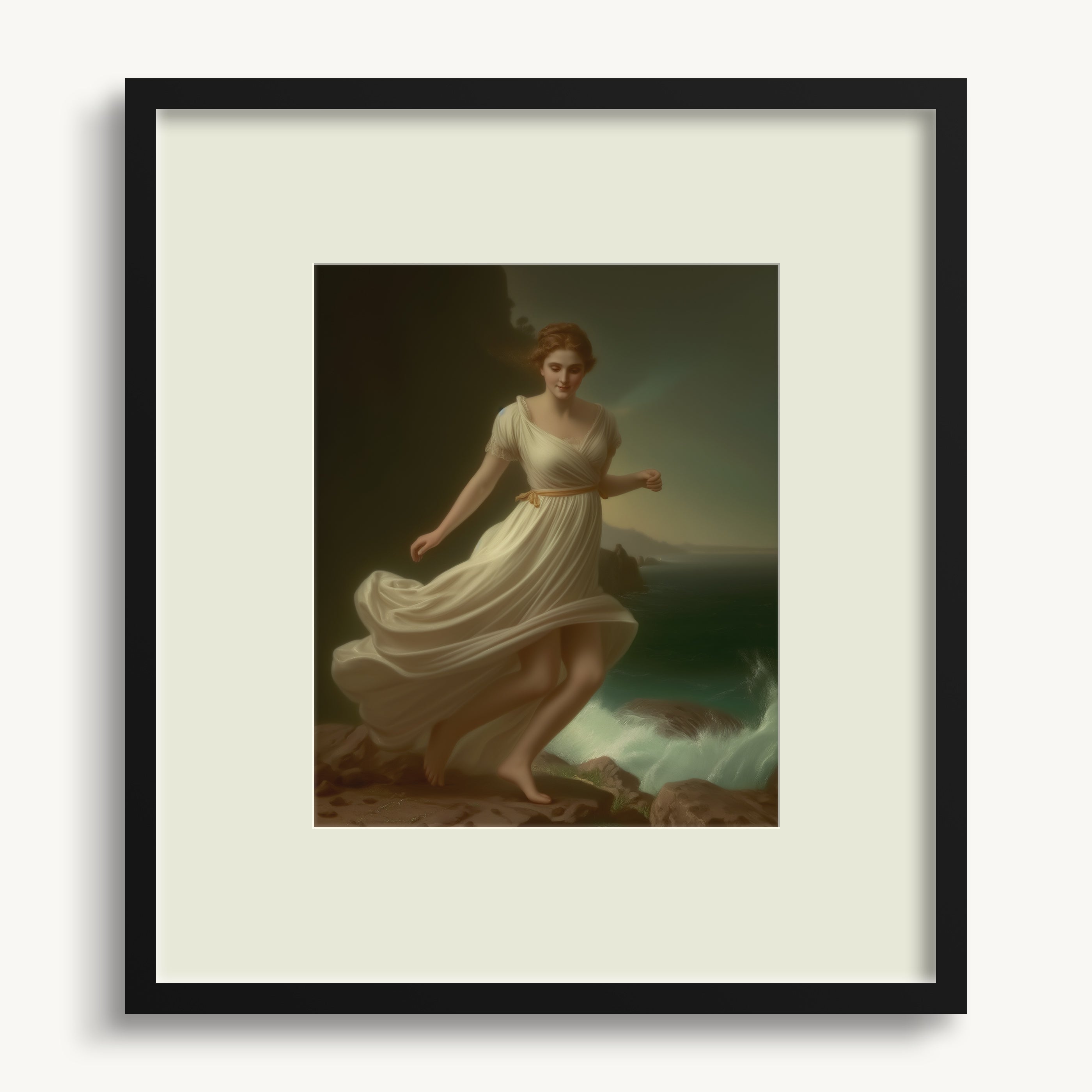 Woman in White on Rocky Shore WALL ART