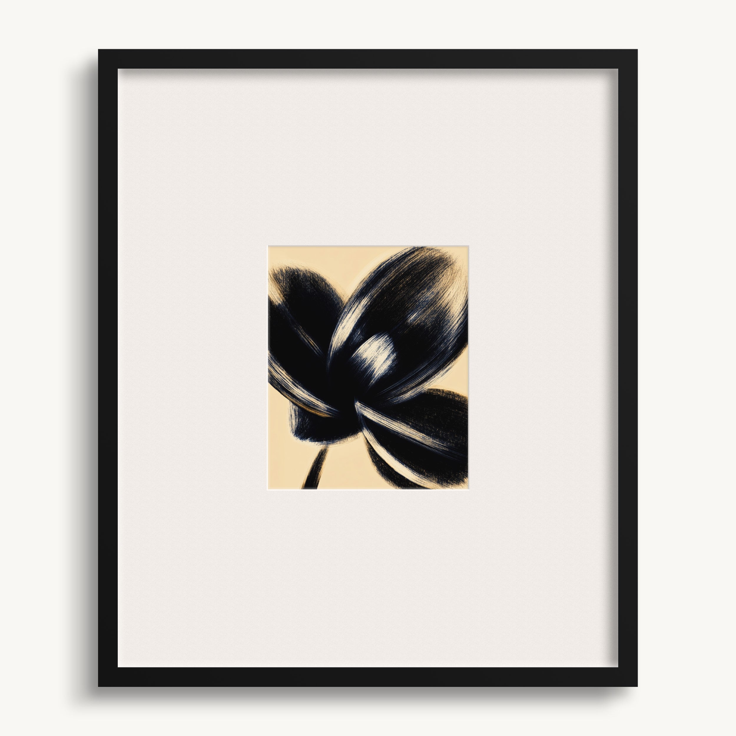 Black Flower Close-Up on Beige WALL ART