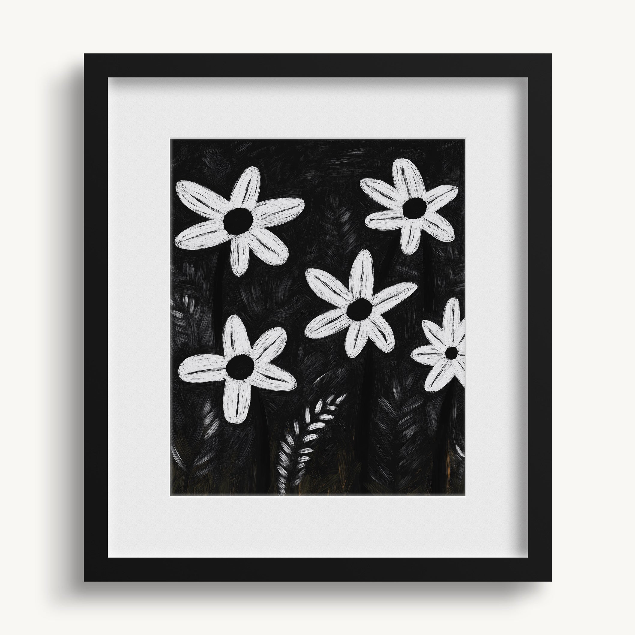 White Flowers on Black WALL ART