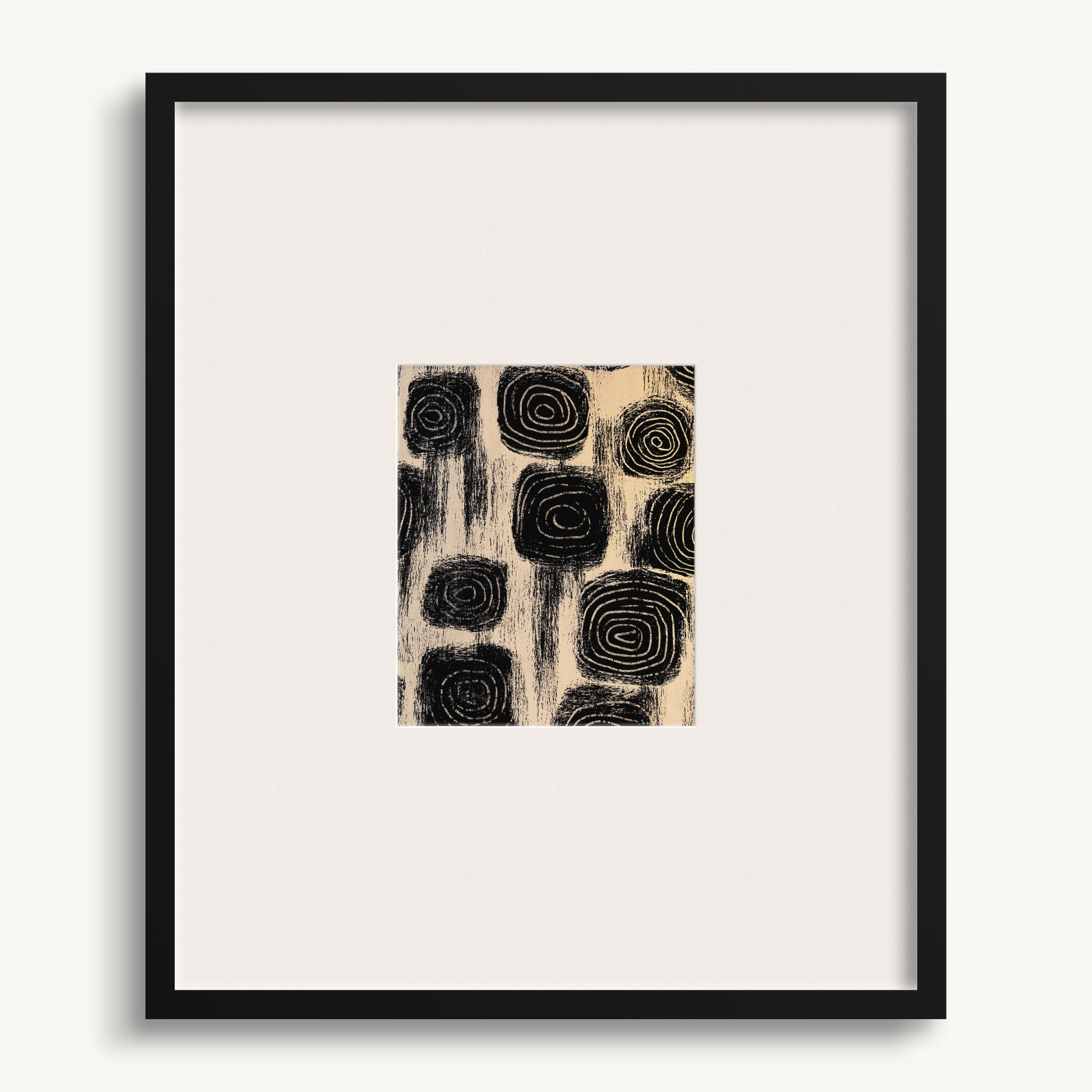 Black Spiral Grid on Beige WALL ART