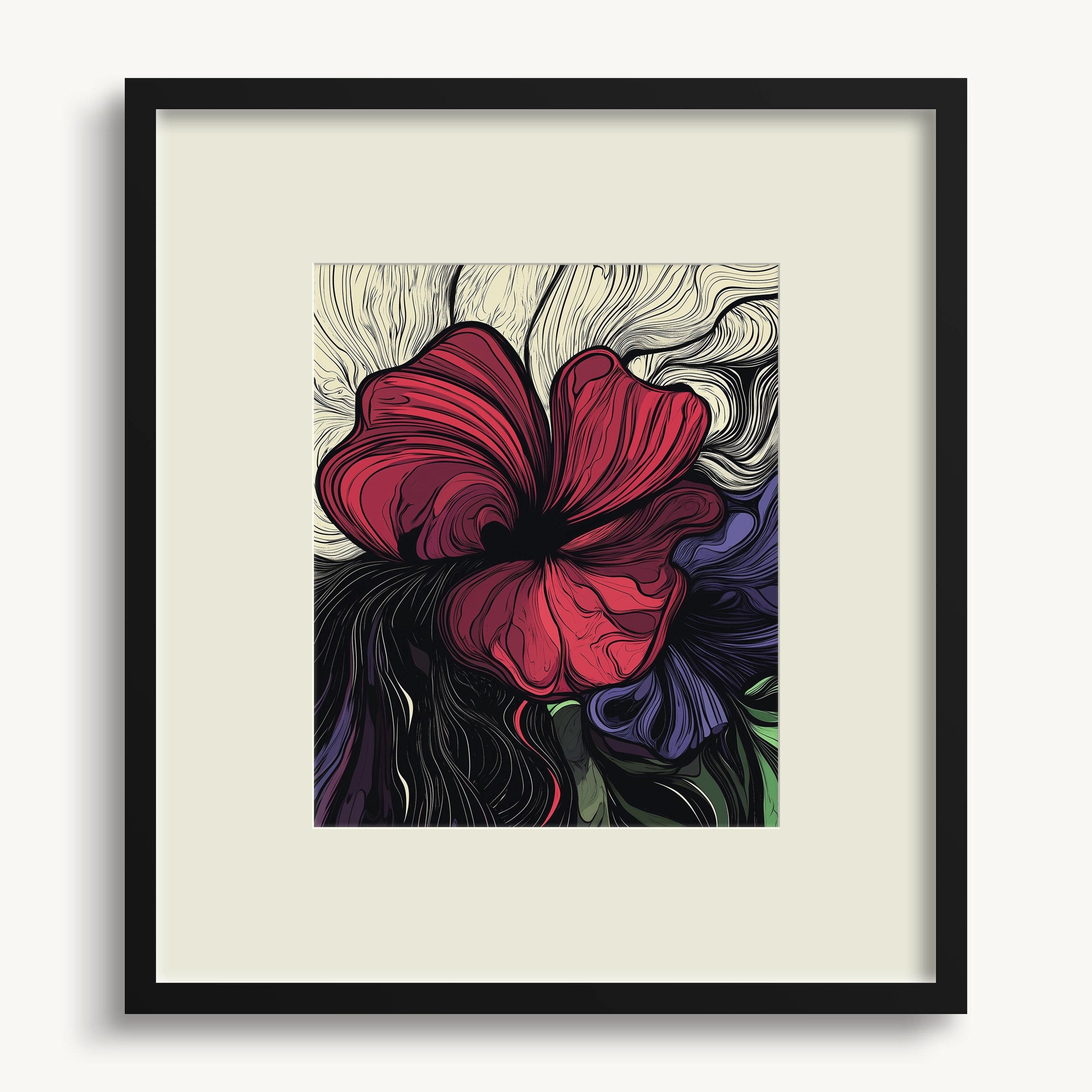 Floral Burst in Red and Green WALL ART