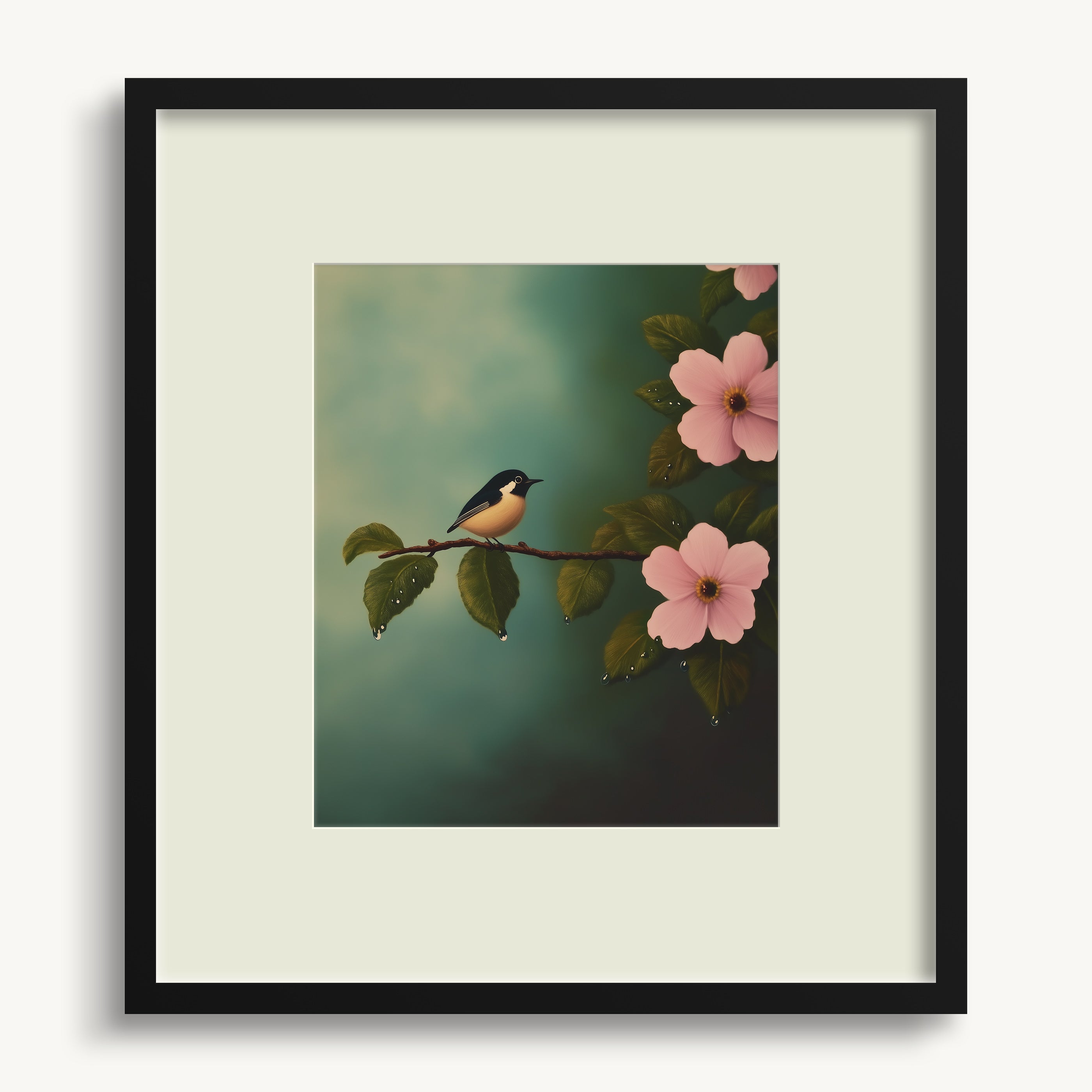 Bird on Branch with Flowers WALL ART