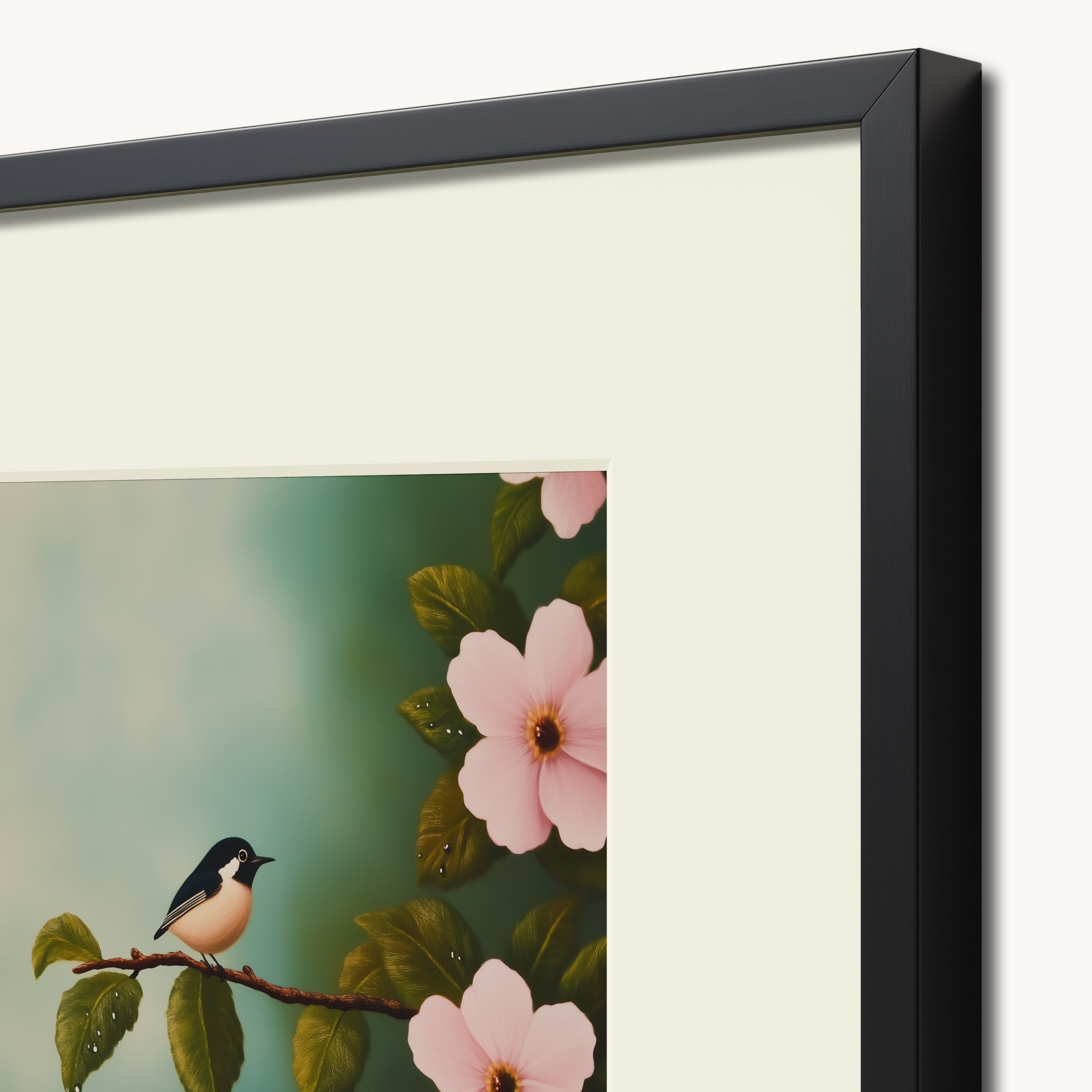 Bird on Branch with Flowers WALL ART