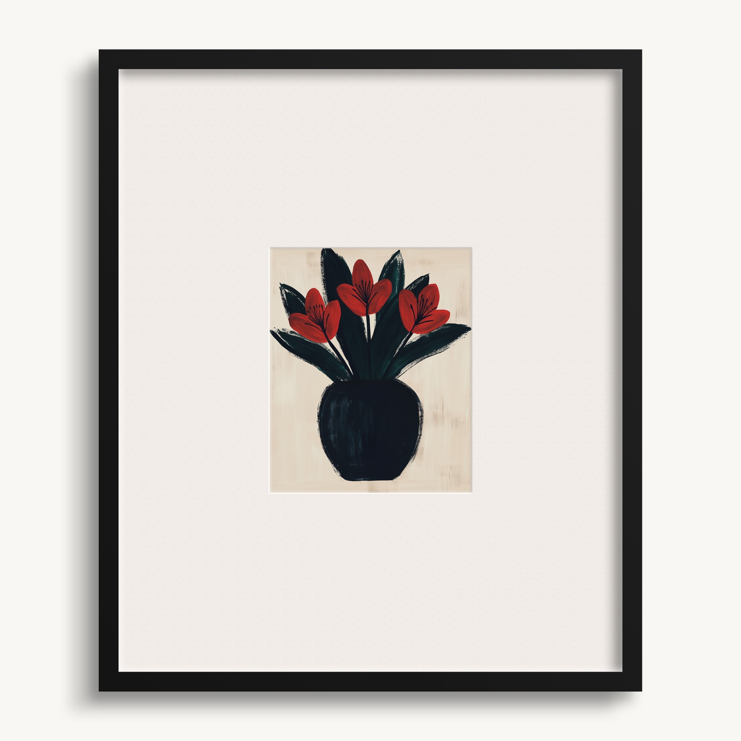 Red Flowers in Black Vase WALL ART