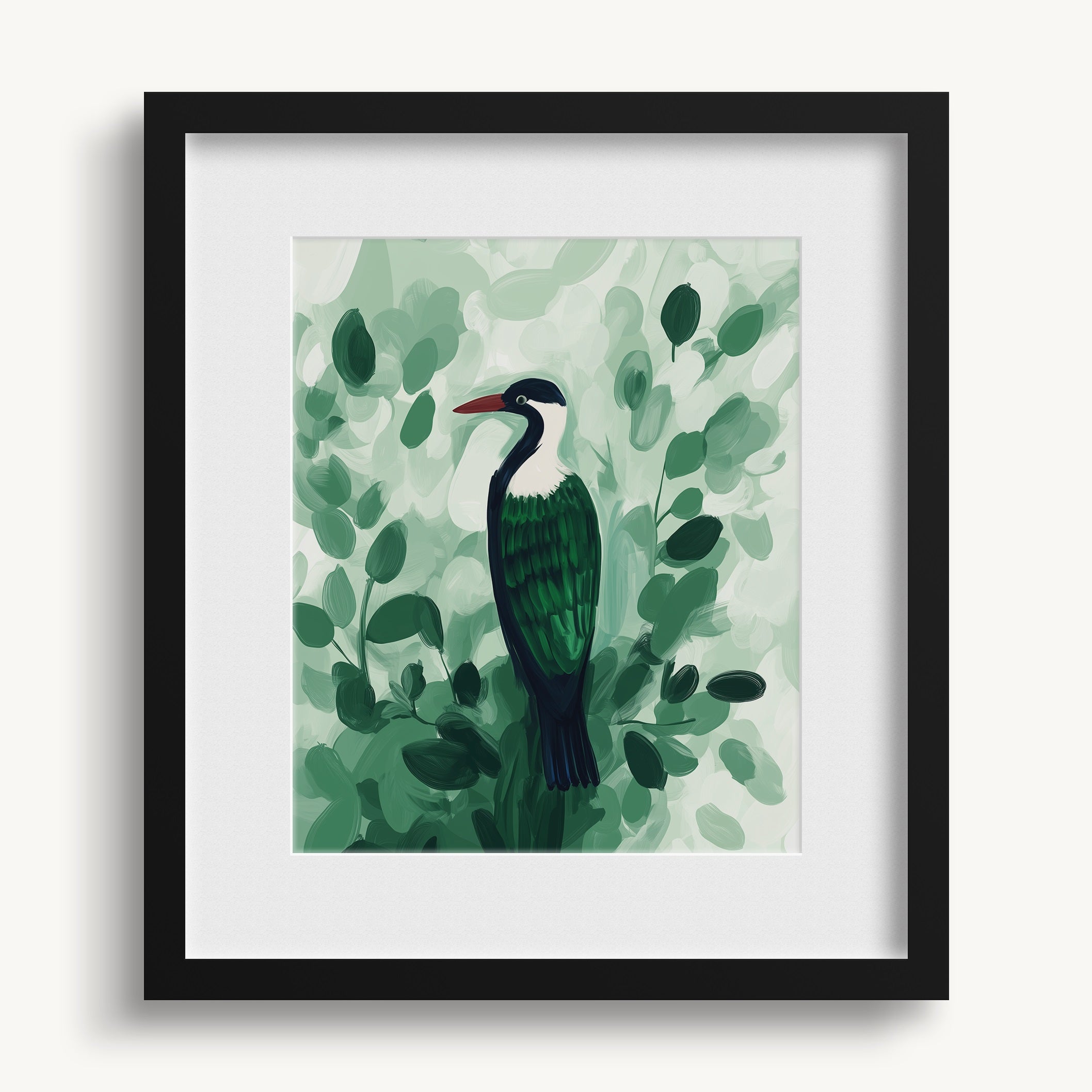 Green Bird on Foliage WALL ART