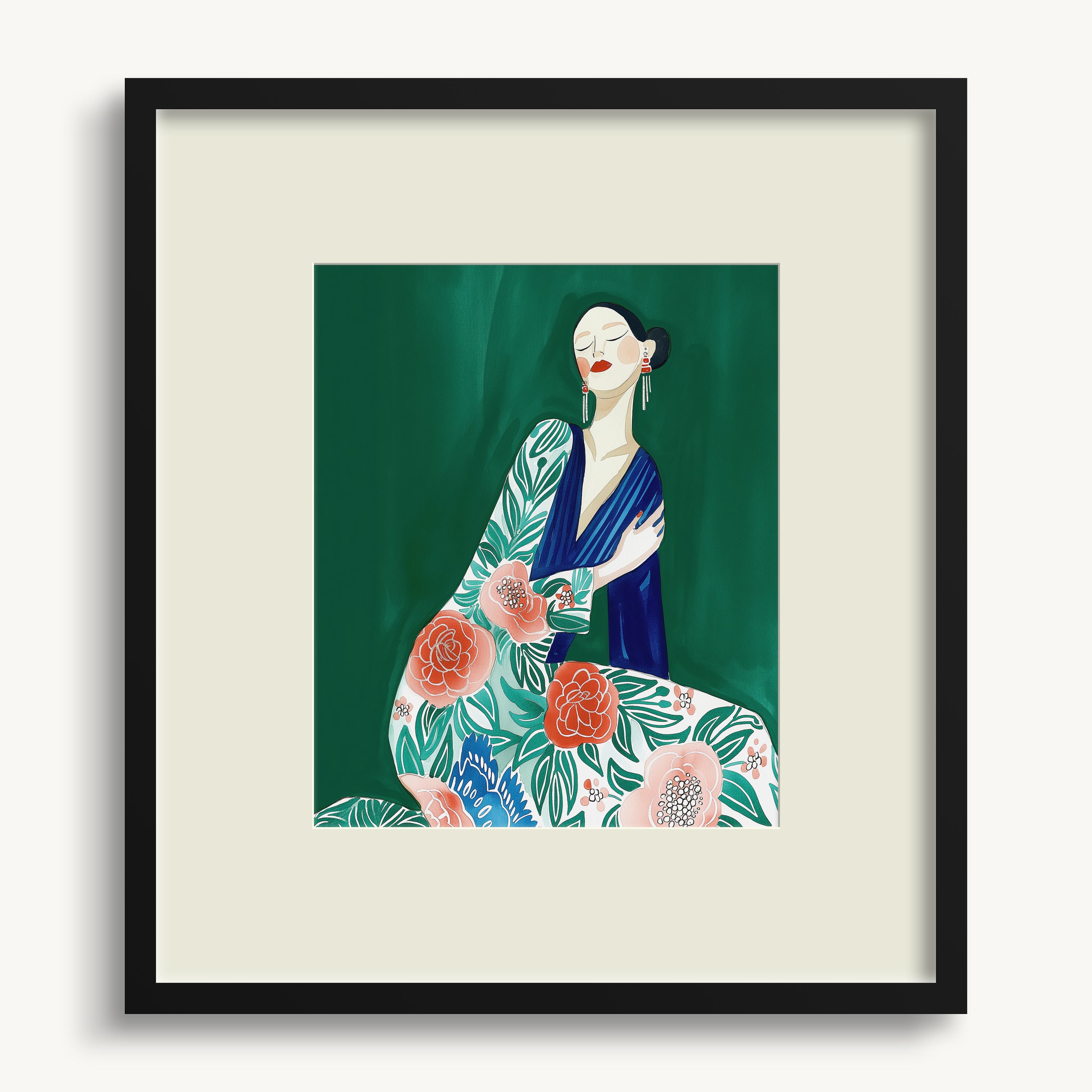 Traditional Attire and Floral Pattern WALL ART