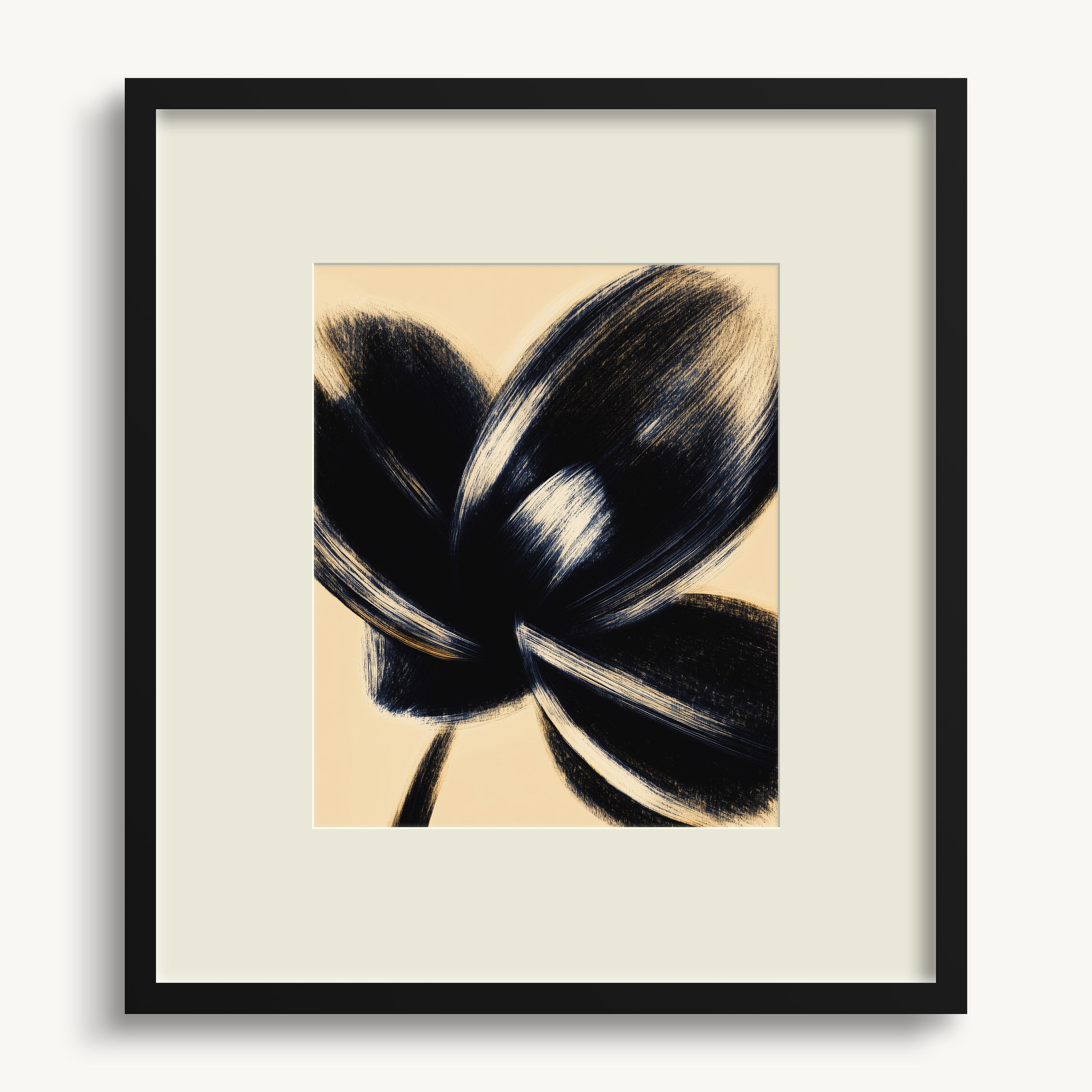 Black Flower Close-Up on Beige WALL ART