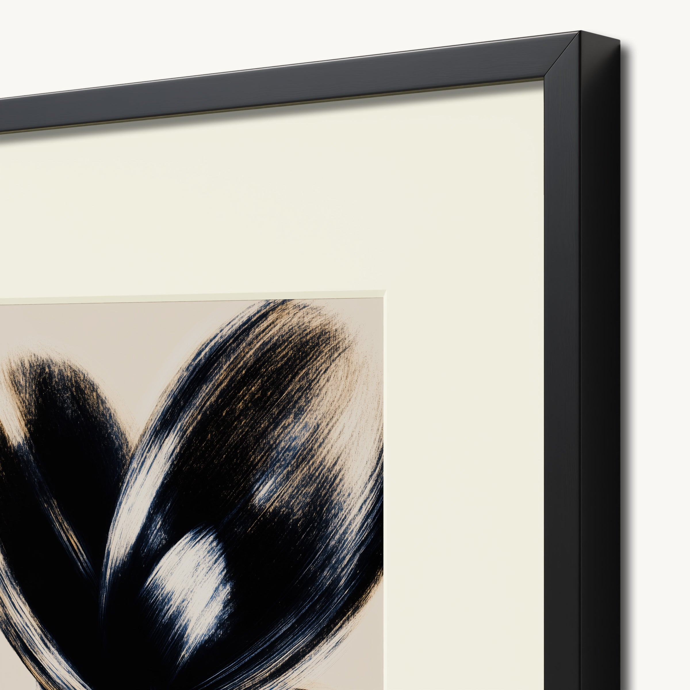 Black Flower Close-Up on Beige WALL ART