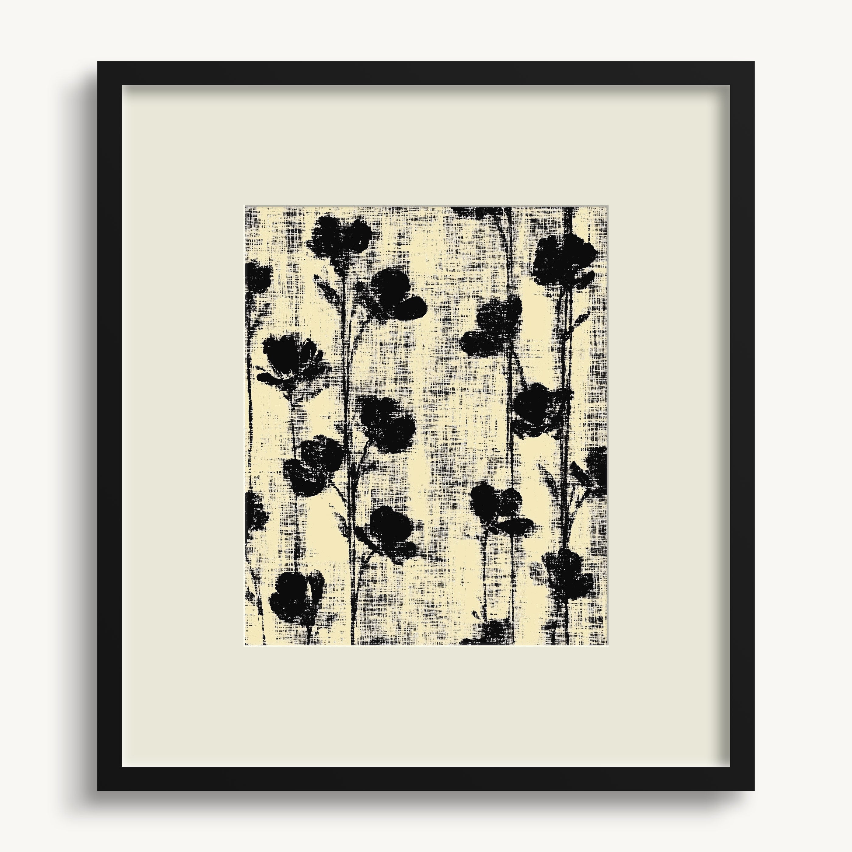 Black Flowers on Textured Background WALL ART