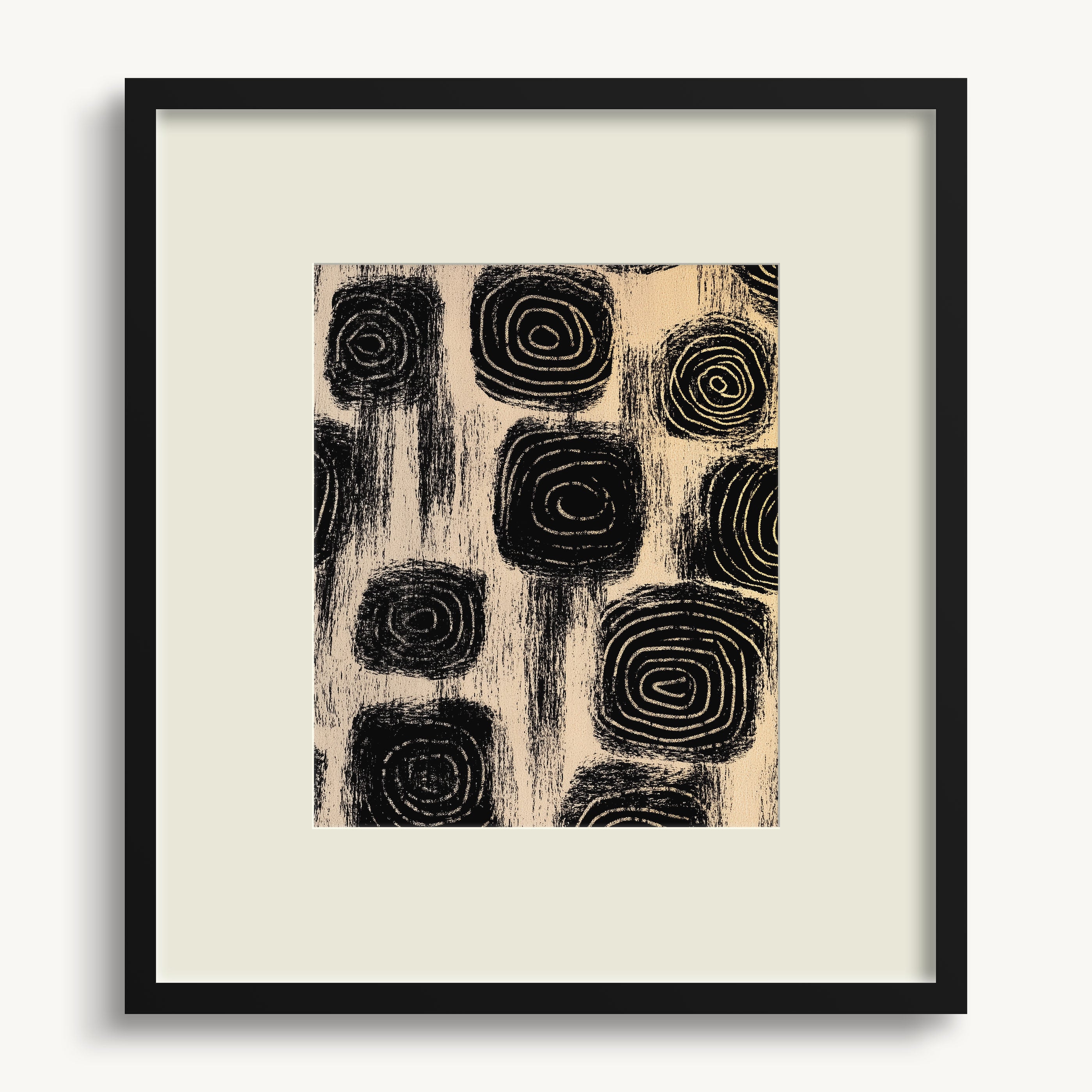 Black Spiral Grid on Beige WALL ART