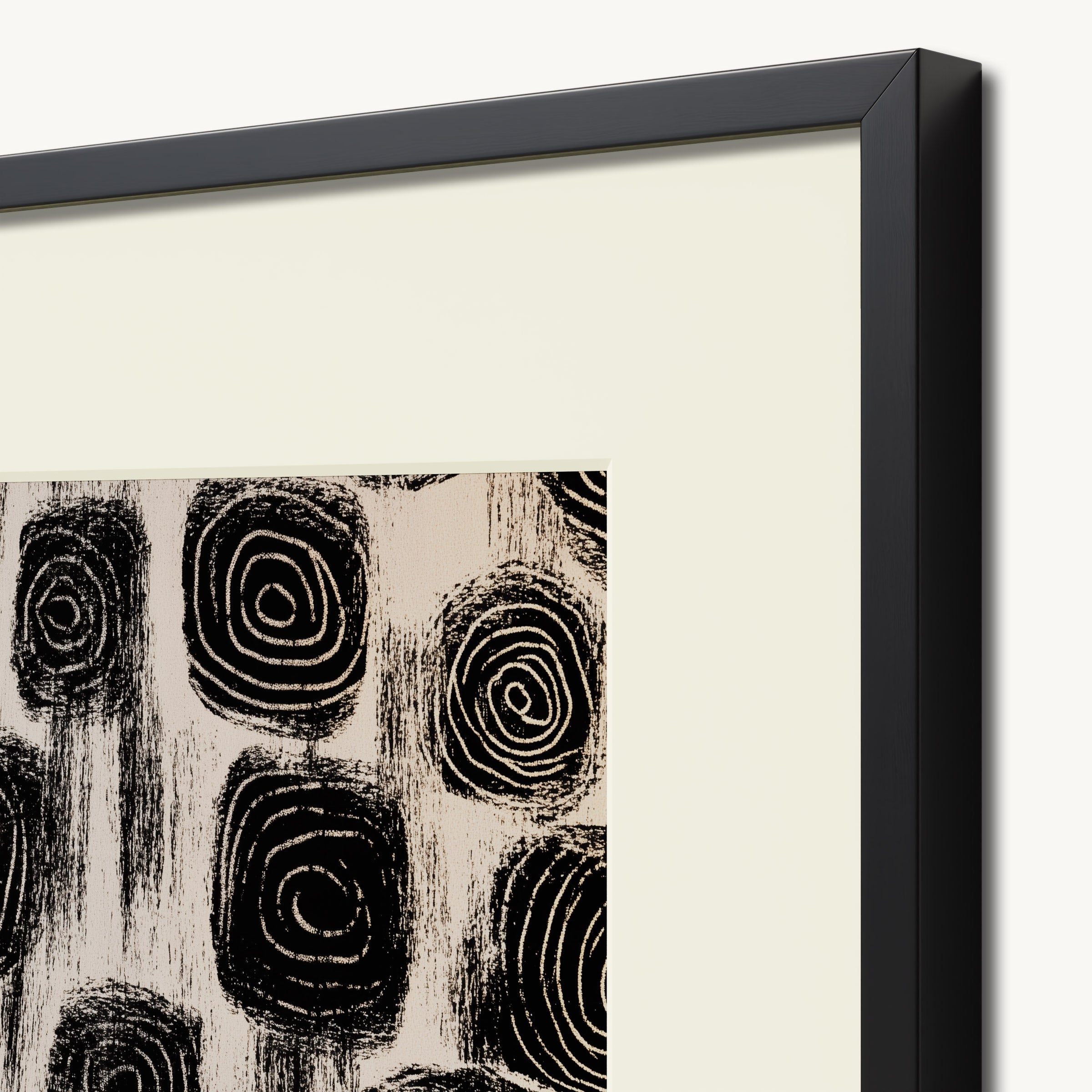 Black Spiral Grid on Beige WALL ART