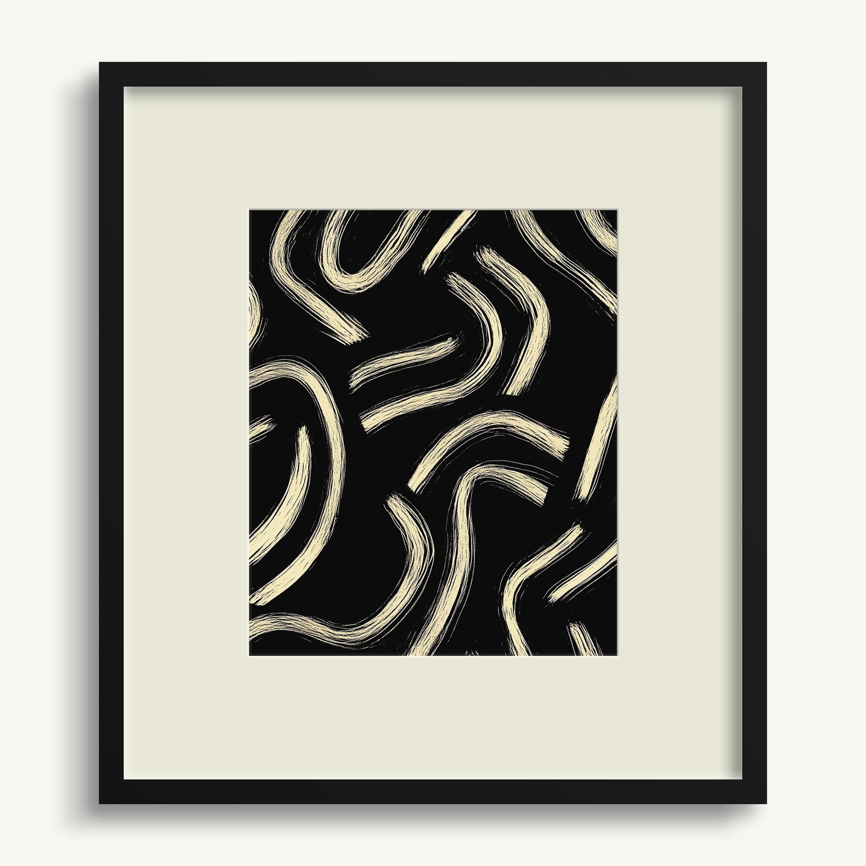 Curved White Lines on Black WALL ART