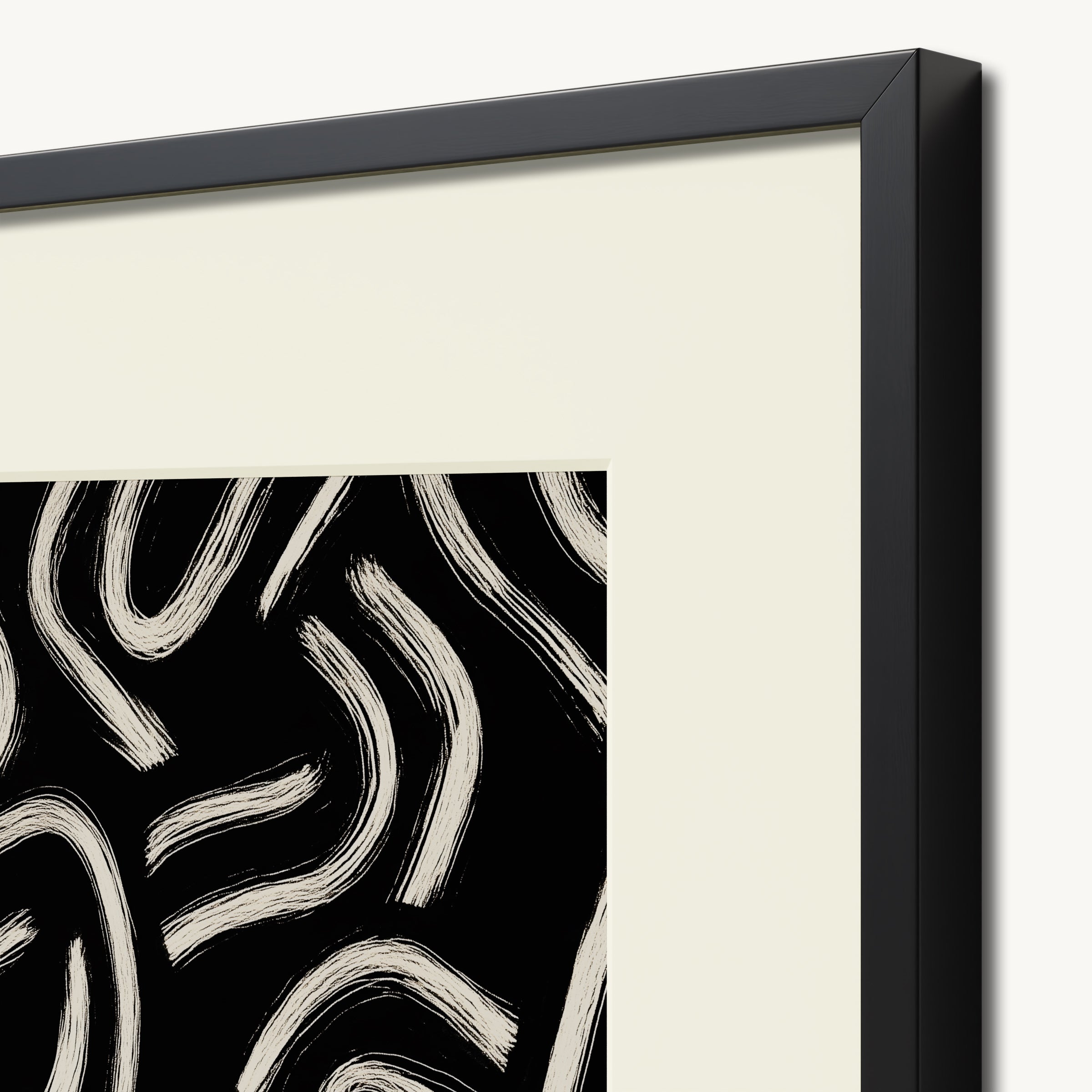 Curved White Lines on Black WALL ART