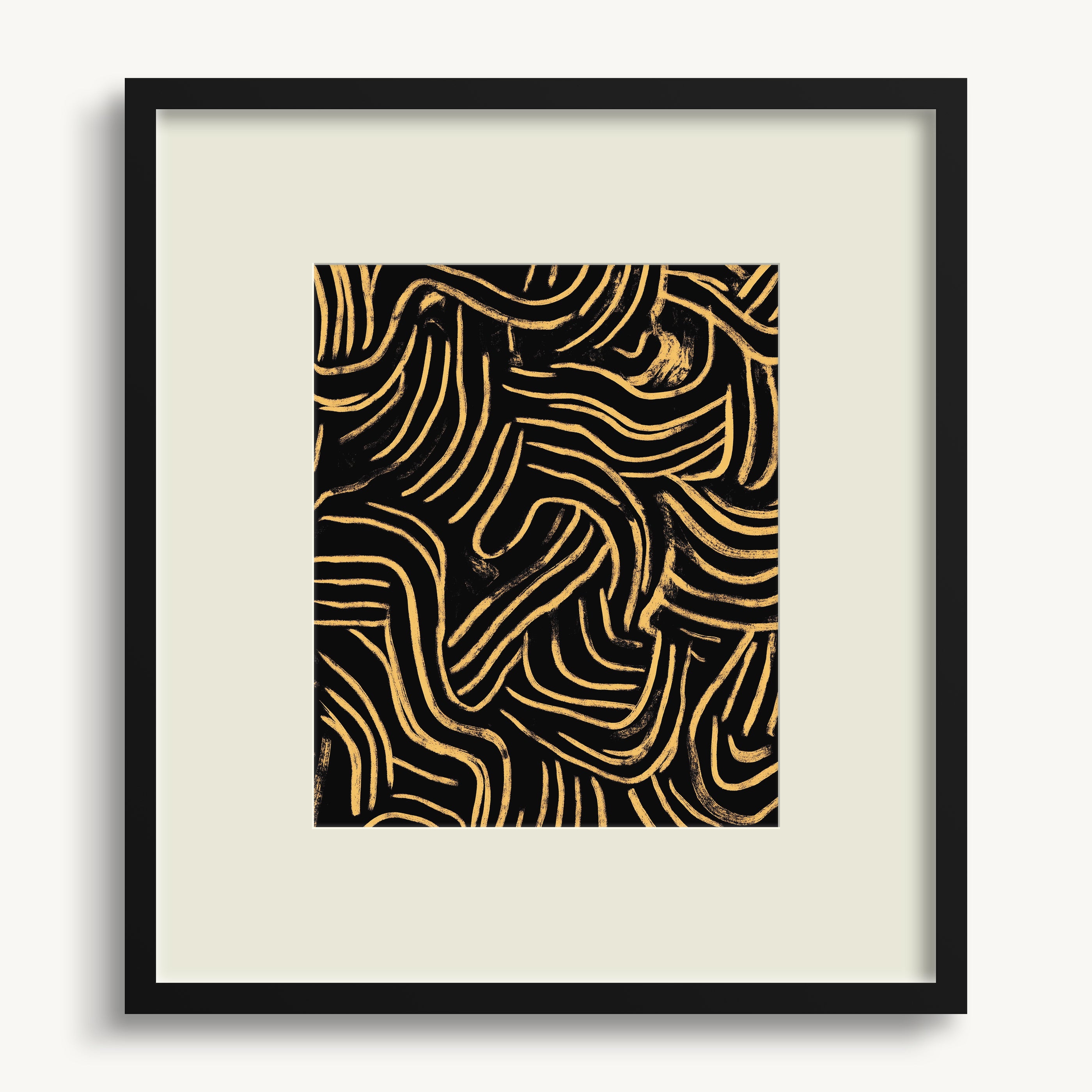 Yellow Waves on Black WALL ART