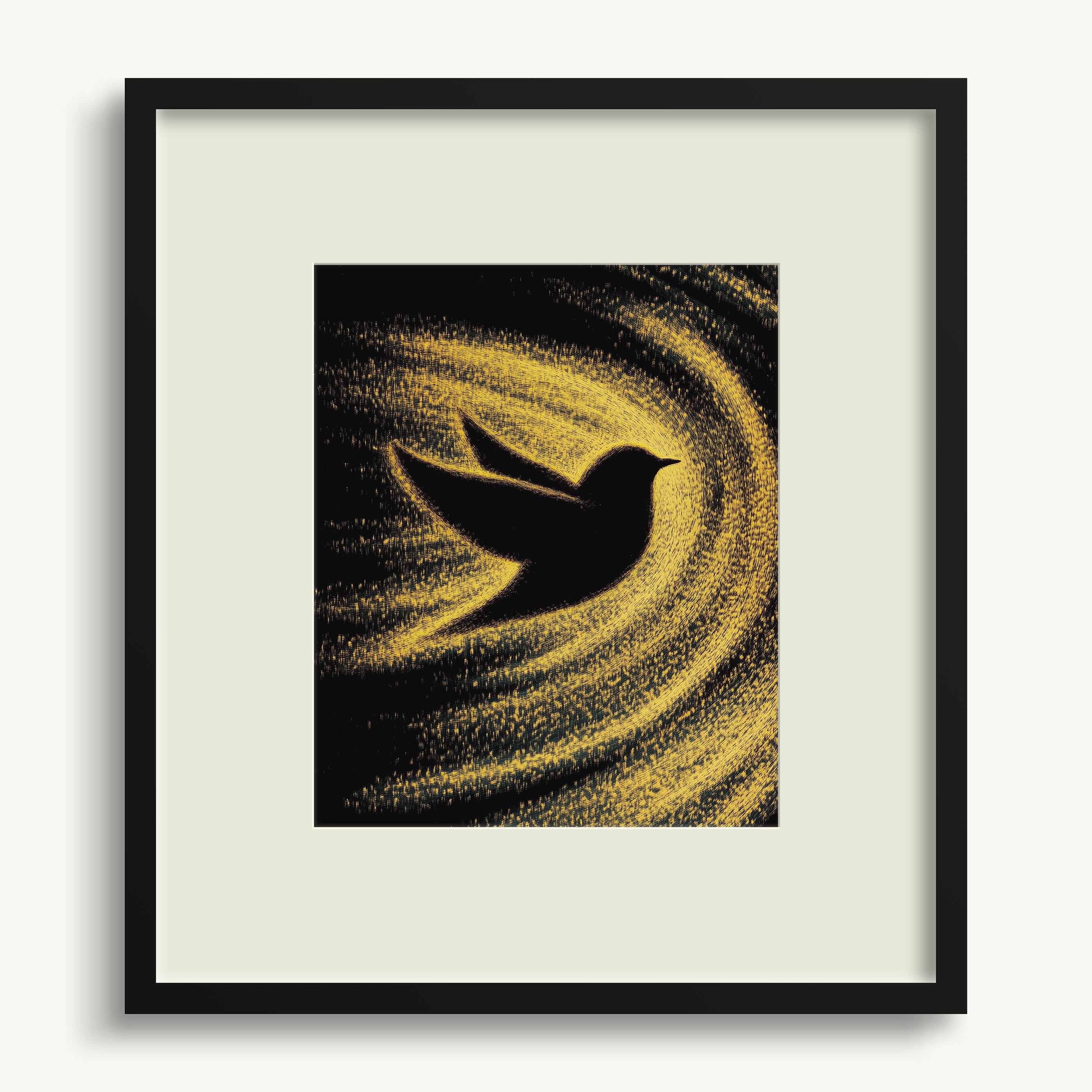 Bird Silhouette on Swirling Background WALL ART