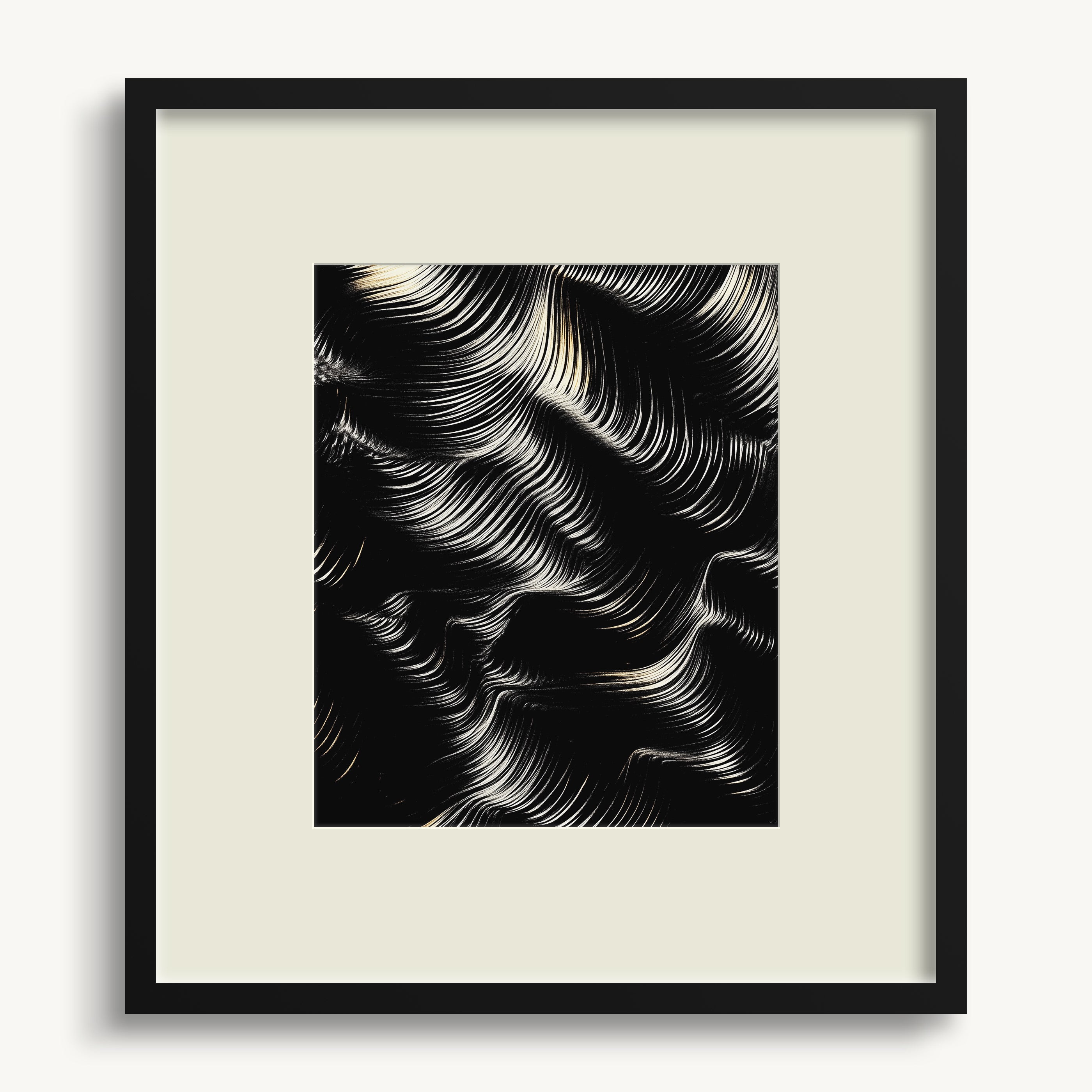 Curved White Lines on Black WALL ART