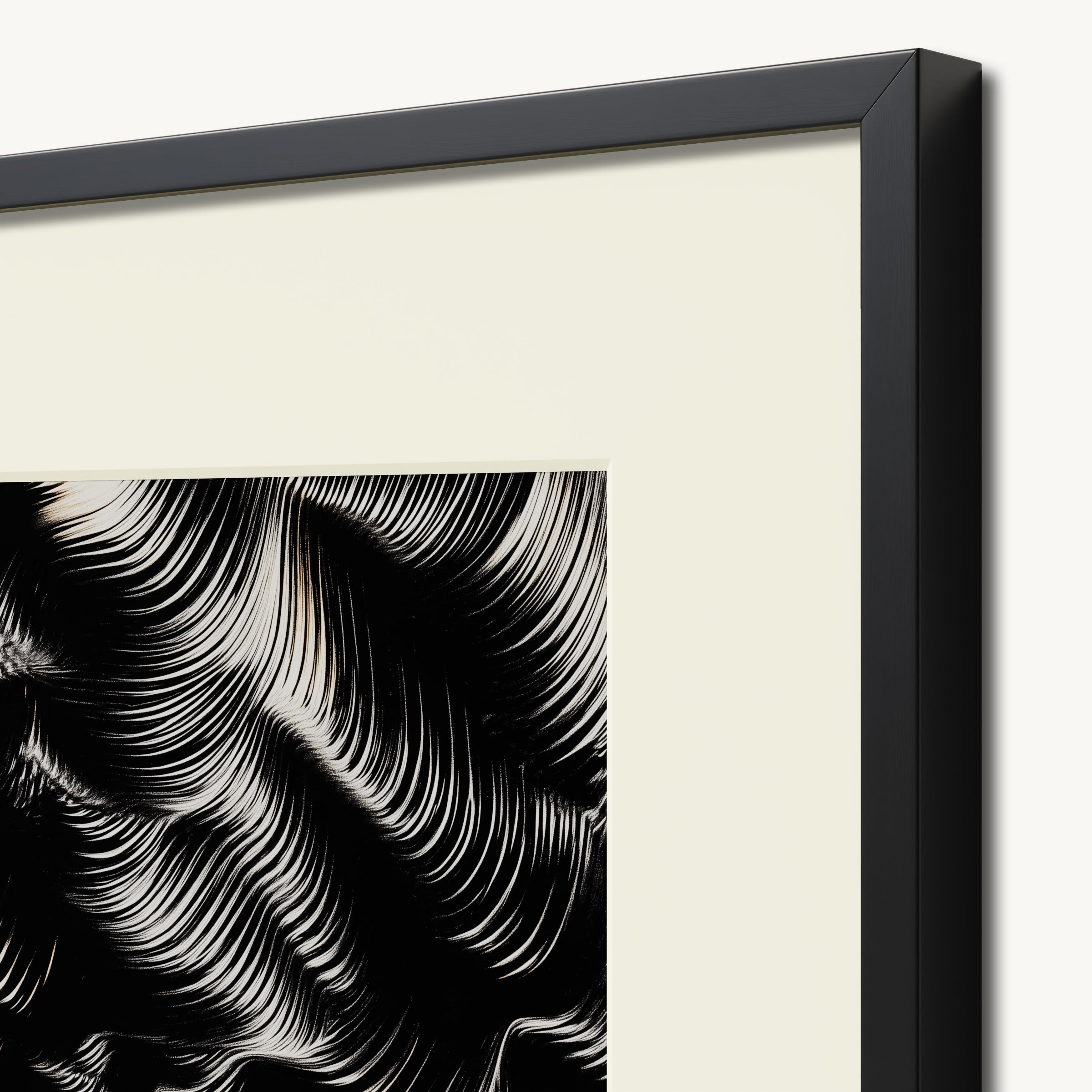 Curved White Lines on Black WALL ART