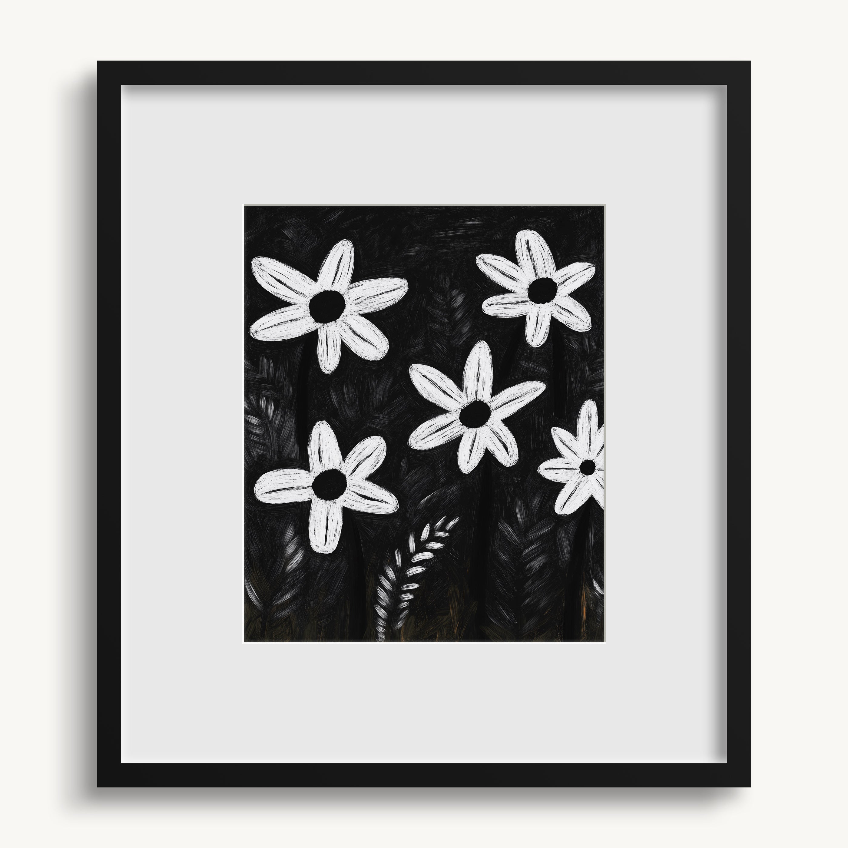 White Flowers on Black WALL ART