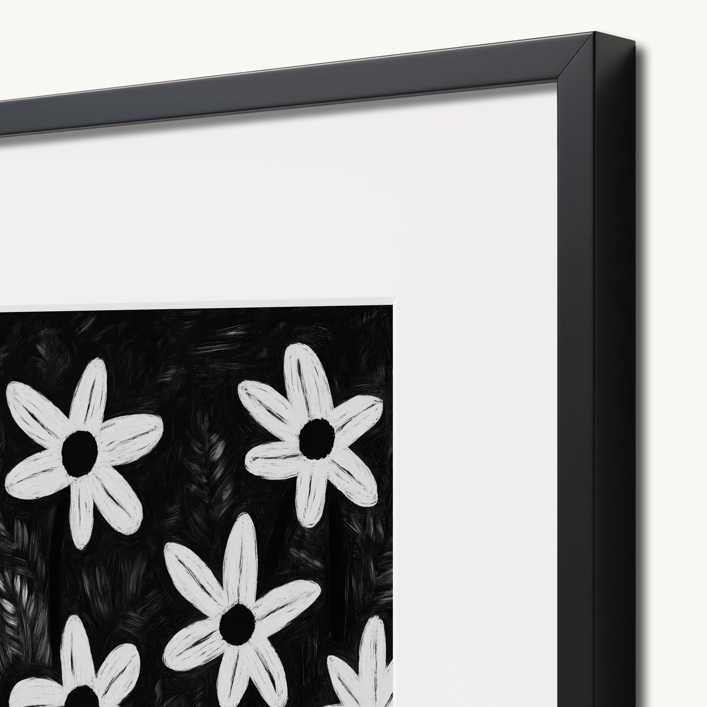 White Flowers on Black WALL ART